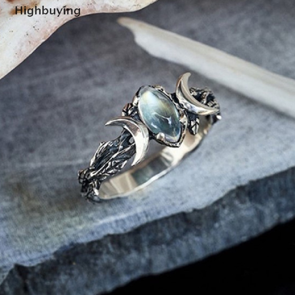 Hbid Cincin Batu Bulan Alami Gaya Vintage Bohemian Untuk Wanita