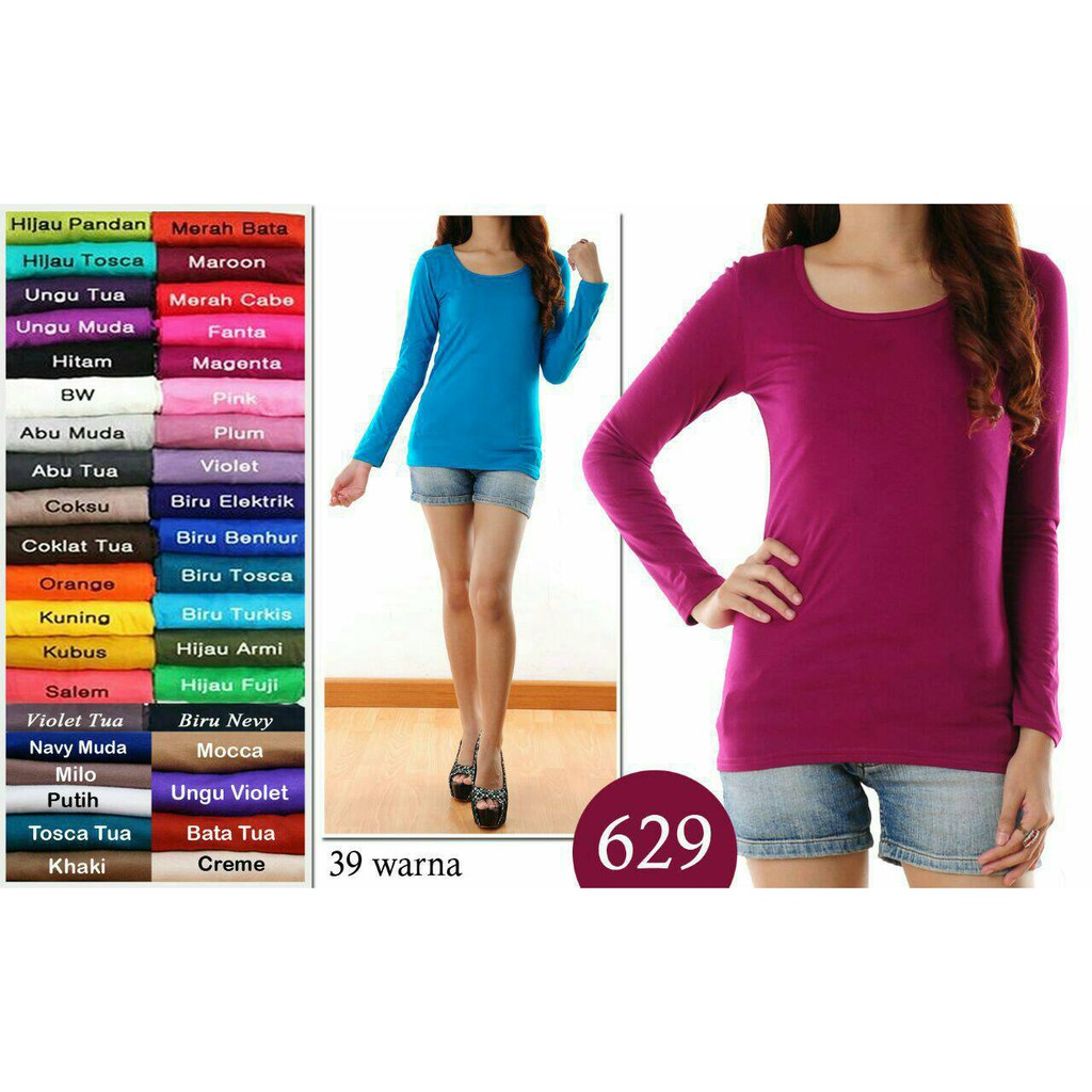  Kaos  Polos  Spandek Ladies  Lengan Panjang Tangan Panjang 