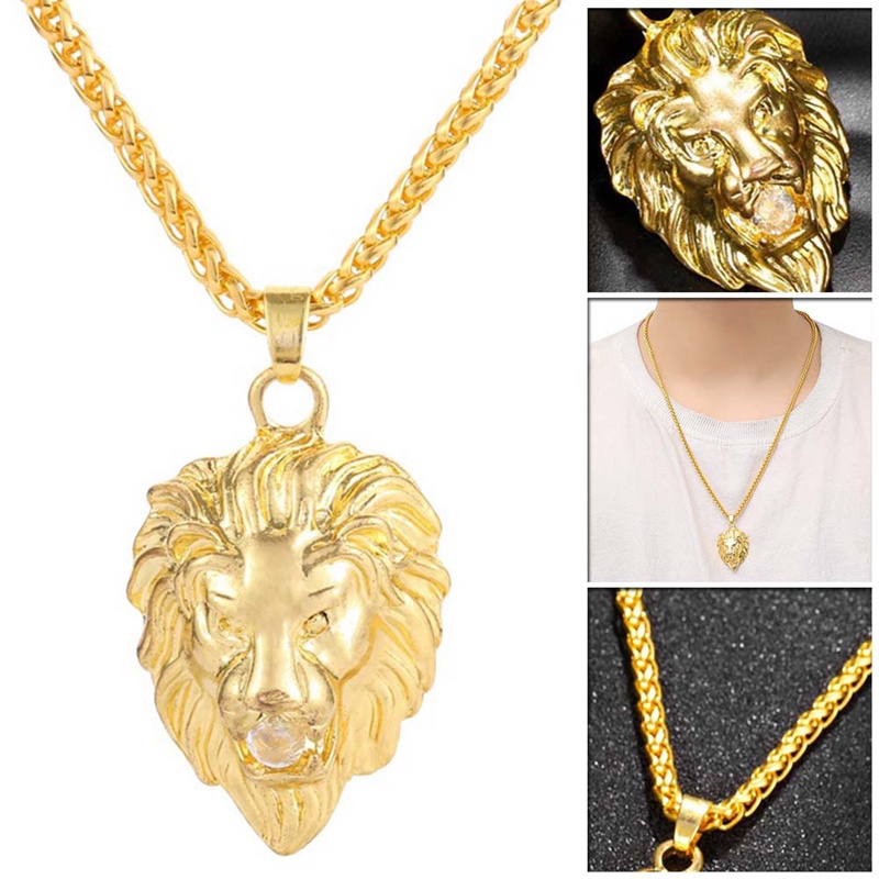 Men Lion Head Hip Hop Animal Necklace Pendent