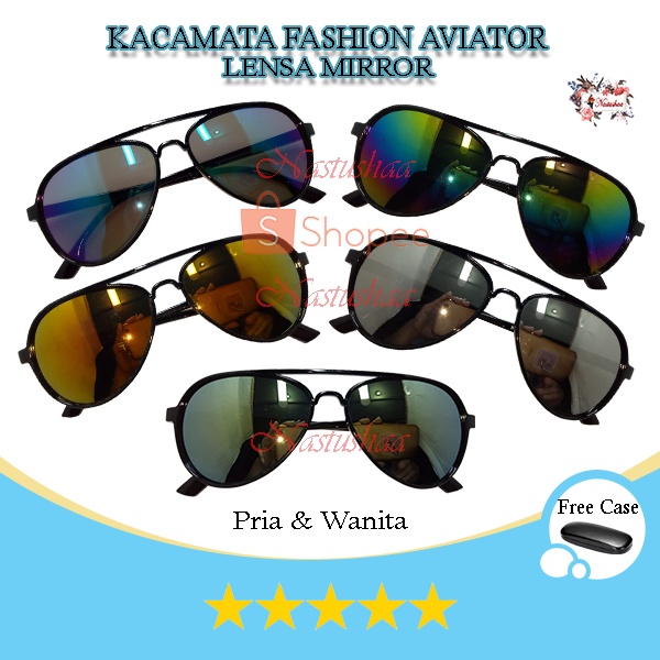 Kacamata Lensa Hitam Mirror Import Kaca Mata Model Aviator Anti UV Protection Sunglasses Outdoor Pria dan Wanita FREECASE