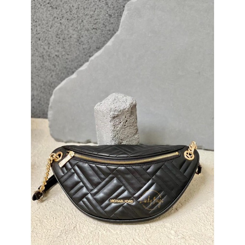 tas mk original/micahel kors peyton large chain belt bag xbody vegan faux black