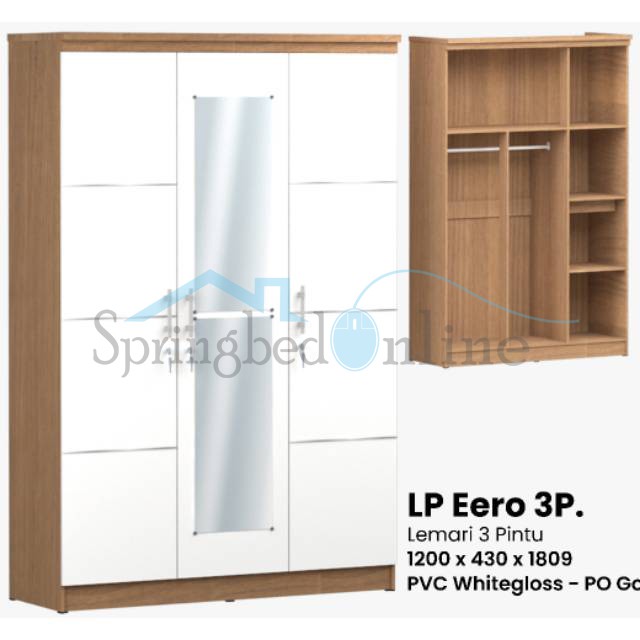 Lemari 3 Pintu Olympic MDF White Gloss - LP 3 EERO