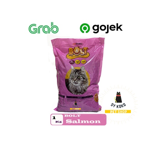 Bolt makanan Kucing 1 kg untuk dewasa 2 rasa tuna dan salmon /bentuk ikan, donat dan bulat