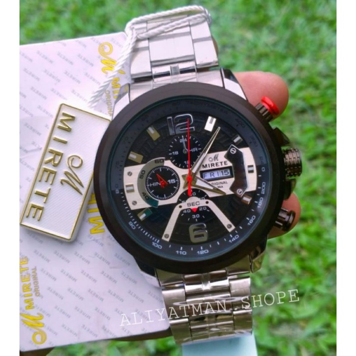 TERLARIS_JAM TANGAN PRIA MIRETE ORIGINAL IMPORT RANTAI STAINLISS STELL MODEL ANALOG TAHAN AIR_JAM TANGAN PRIA MIRETE TERBARU SIMPLE MODEL KASUAL WATER RESISTANT BISA COD / Hitam