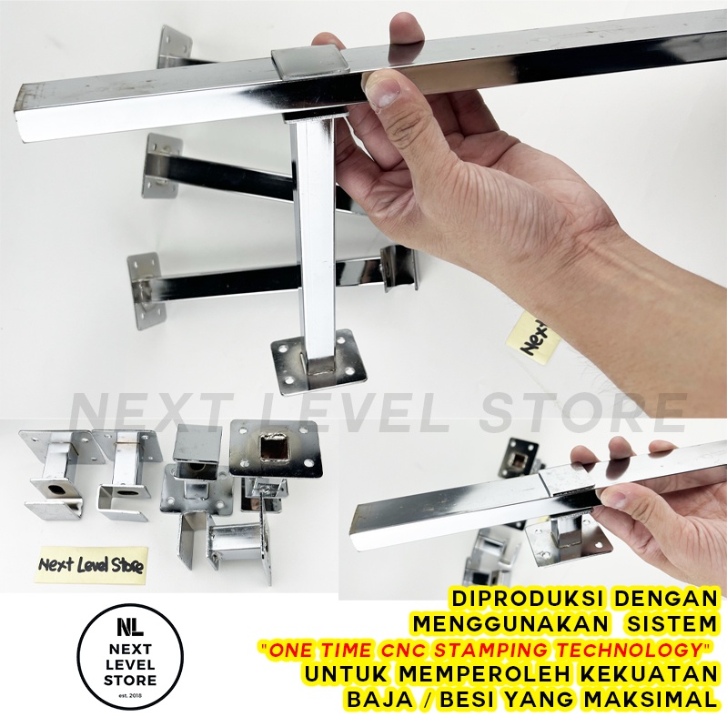 Wall Hanging Rail Support Single Hook Kotak Cantolan Pipa Bracket - Pilih ukuran di VARIASI