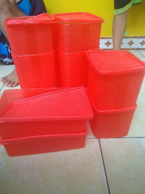 [indra Houseware]paket Toples Plastik Merah B Bonus 2 Gelas (smk 422)