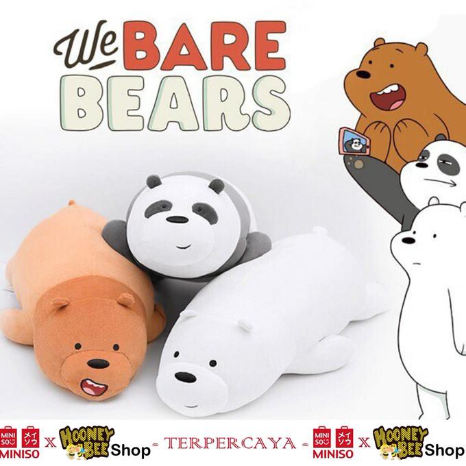 Plokiju- Miniso - Boneka We Bare Bears Large Big Size Lying Position 80Cm - Abu-Abu -Toko-Boneka.