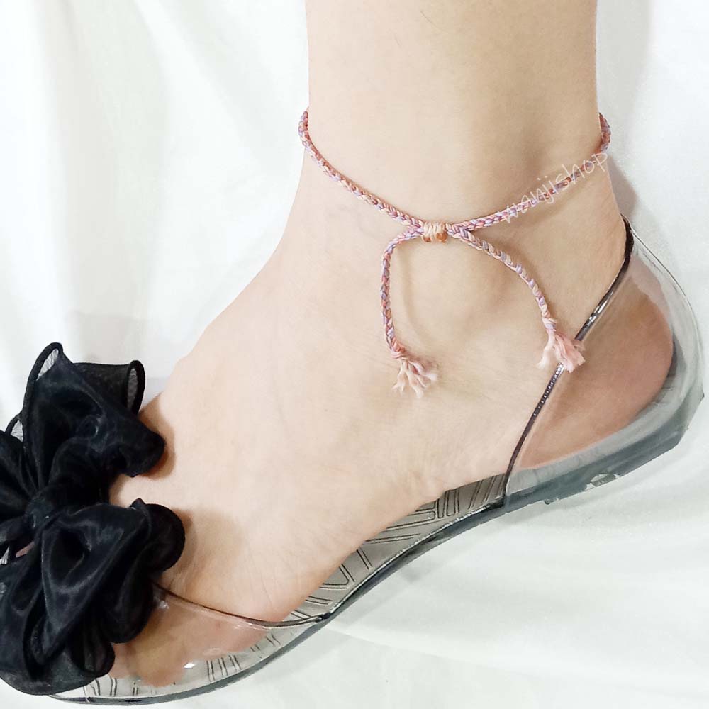 AB-07 Gelang Kaki Tiny Kepang Rumbai Tassel Benang Super Simple Cute