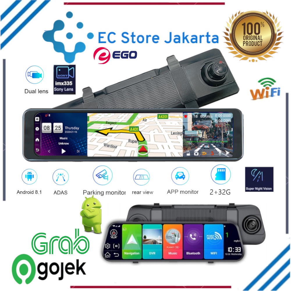 EGO Mirror Dashcam Dash Car Camera Android GPS WiFi ADAS Mobil Spion Kamera