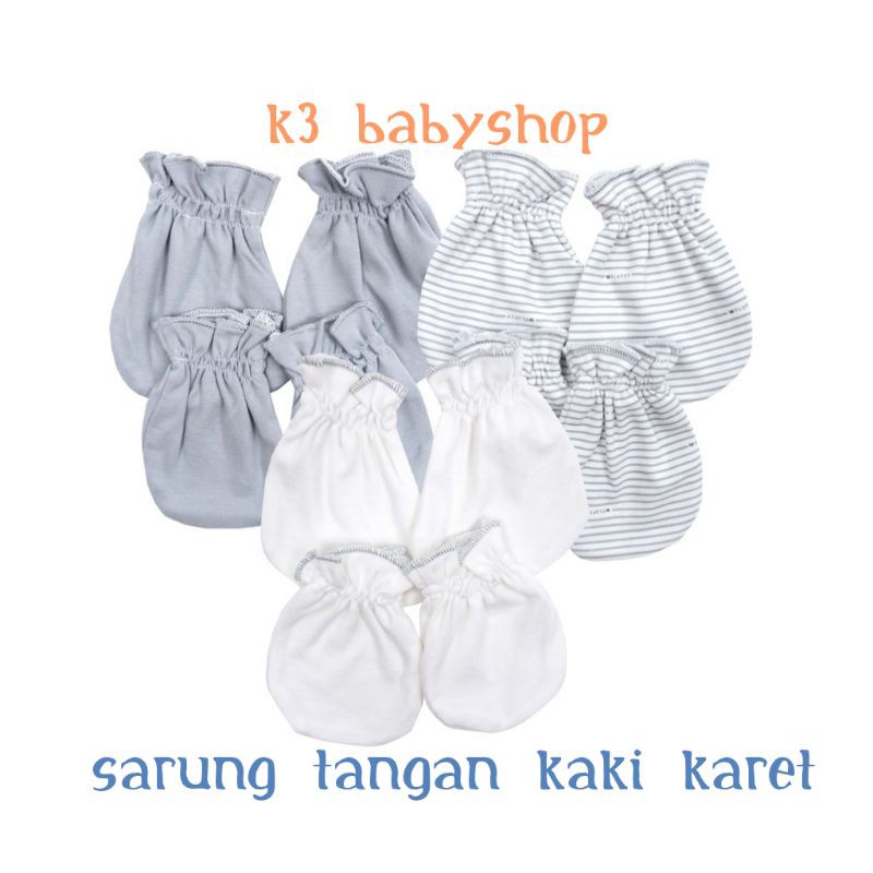 STK sarung Tangan kaki bayi fluffy newborn abu grey putih white salur kaos kaki bayi SNI