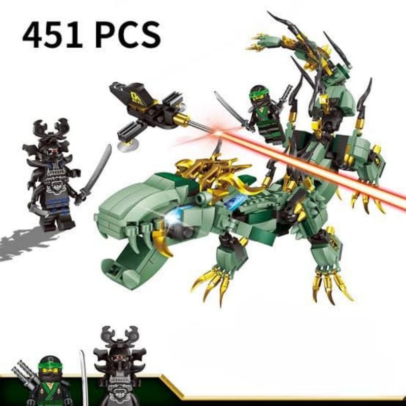 Lego Block Ninjago Green Dragon Naga Attack