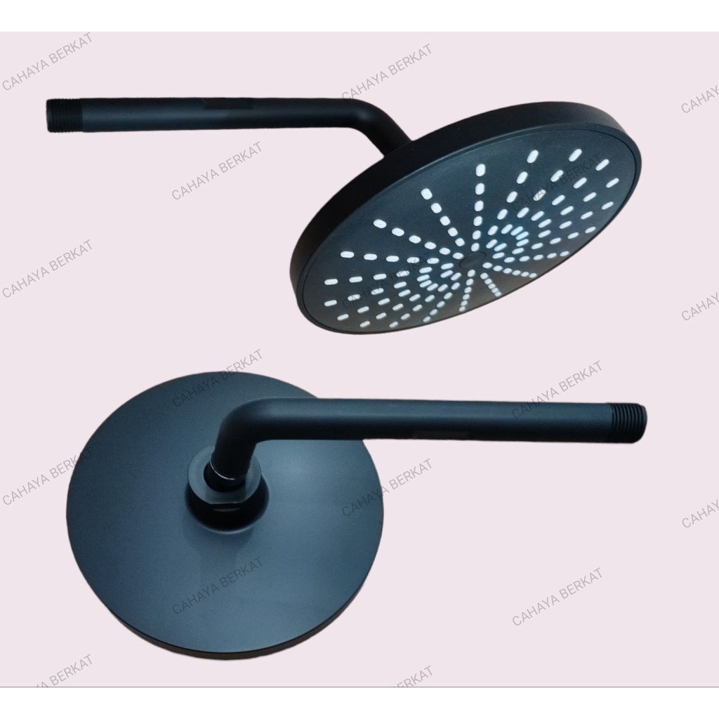 wall shower tanam hitam black bulat 20 cm dan stop kran tanam hitam PROMO TERMURAH