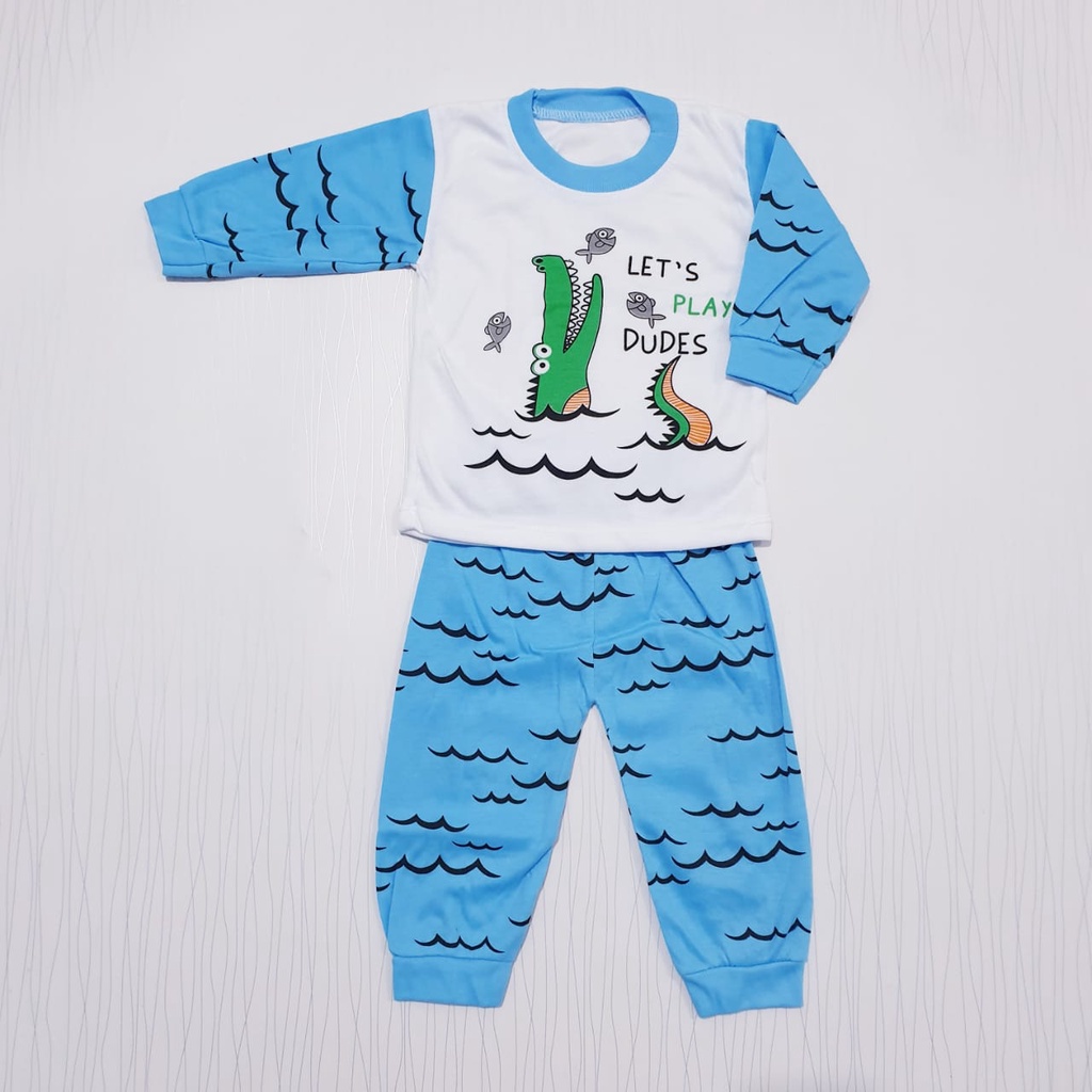 setelan piyama panjang anak unisex cewe cowo gambar dino banyak warna