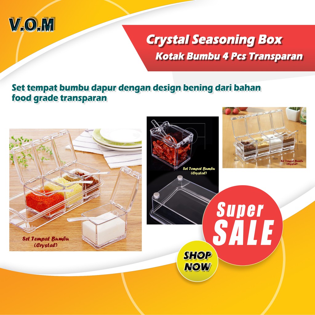 VOM Crystal Seasoning Box / Kotak Bumbu 4 Pcs Transparan - 0143