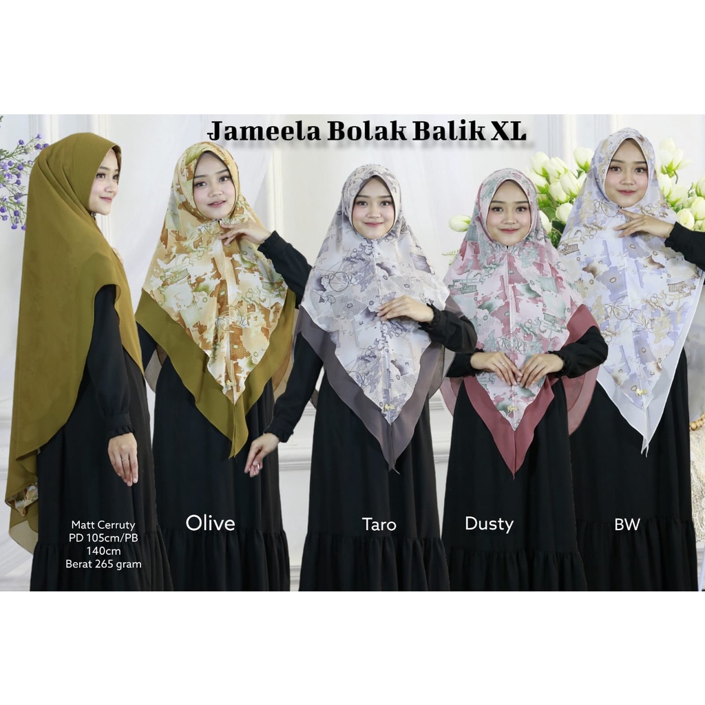 Kerudung Instan Jumbo Syari KHIMAR JAMEELA MOTIF Size XL Bisa Dipakai Bolak Balik Free Masker