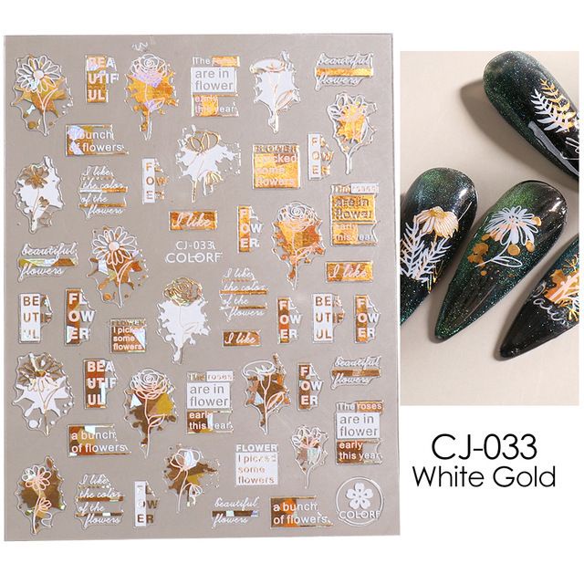 Sticker Gold Flower Mix White Summer Nail Sticker Best Seller / Stiker Kuku Instant Motif Gaya Jepang