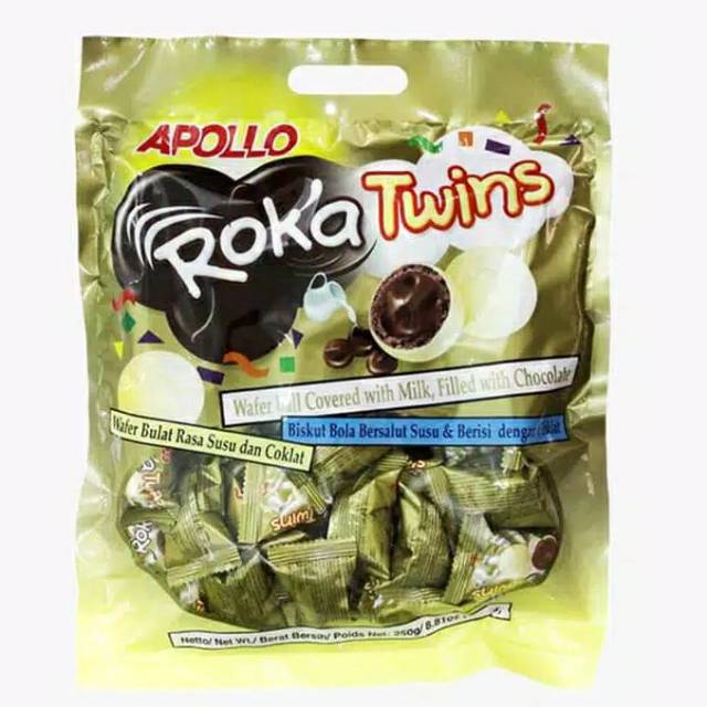 

Apollo Roka Twins - Biskuit wafer bola rasa coklat dan susu (isi 50) - snack impor