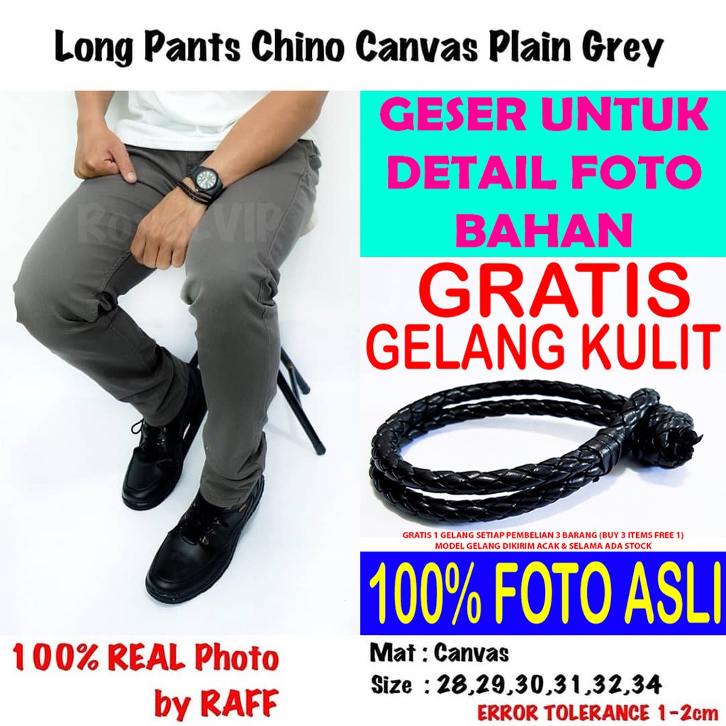 Celana Panjang Kain Chino Canvas Abu ROYALVIP PRIA COWOK BAGUS MURAH PREMIUM IMPORT PROMO GRATIS