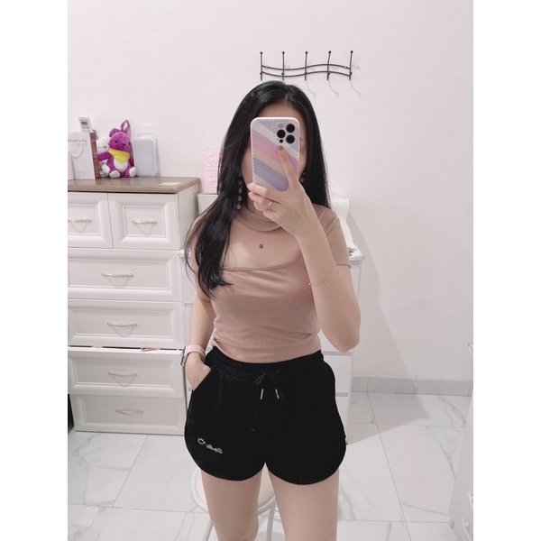 Croptop Lisa | croptop coker knit |atasan knit wanita | Rib fitted asymmetric cut out long slevee top | Baju Kaos Rib Knit Lengan panjang Atasan Wanita Korean Fashion | aquarius boutique89