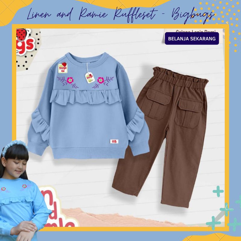 Linen And Ramie Ruffleset - Big Bugs