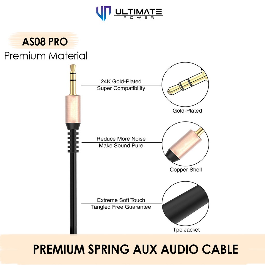 Ultimate Power Premium Spring AUX Audio Cable AS08 Pro