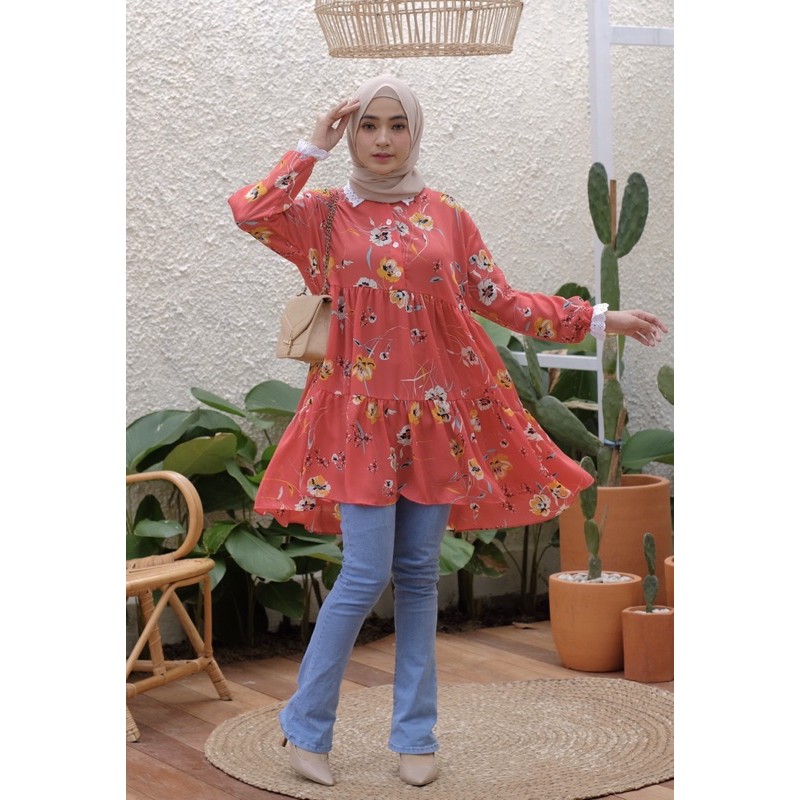 Anski Audy Tunic | Tunik Wanita Motif | Tunik Wanita Bunga- Bunga | Tunik Wanita Polos | Tunik Wanit