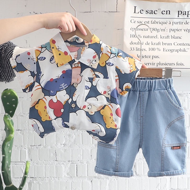 Baju Set Kemeja Lengan Pendek Anak Laki Laki dan Celana Softjeans Import