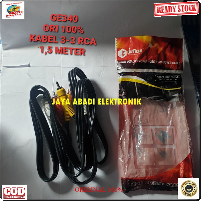 G340 ORIGINAL kabel rca audio video 1,5 meter sound suara tv dvd stereo jek jack sambungan elektronik elektrik monitor speaker spk musik DLL multi fungsi universal G340  KABEL RCA AUDIO VIDEO 3 - 3 kuning merah biru * Penyambungan Kabel Multifungsi Audio.