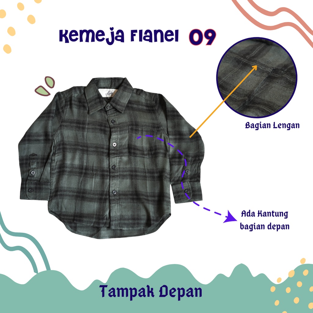 KAHF Baju Kemeja Anak Lengan Panjang Flanel Kotak Kotak Cowok/Pria 1-10 Tahun I KAHF Flannel Shirt K