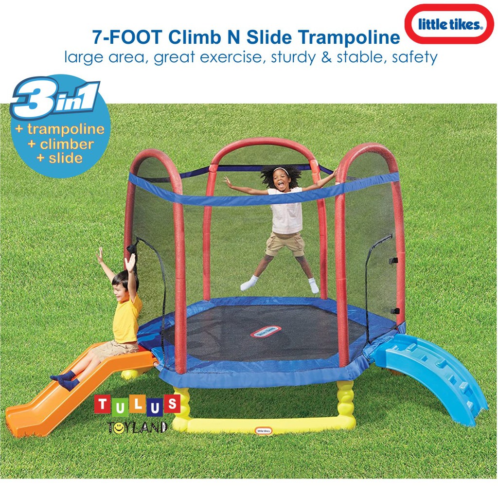 Trampolin 7ft Perosotan Little Tikes 7 foot Climb N Slide Trampoline jaring net mainan olahraga anak