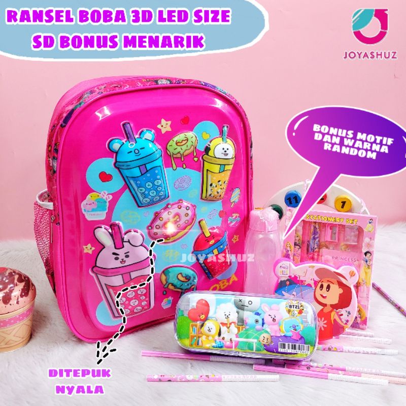 Tas Troli Boba Berbonus - Ransel Troli Boba Anak SD - Tas Troli Sekolah Anak SD  Karakter - Boba Gemes  - Tas Troli Anak Perempuan SD Gratis Botol Dan Misting - Tas Troli Sekolah Anak Perempuan Karakter Lucu - Joyashuz