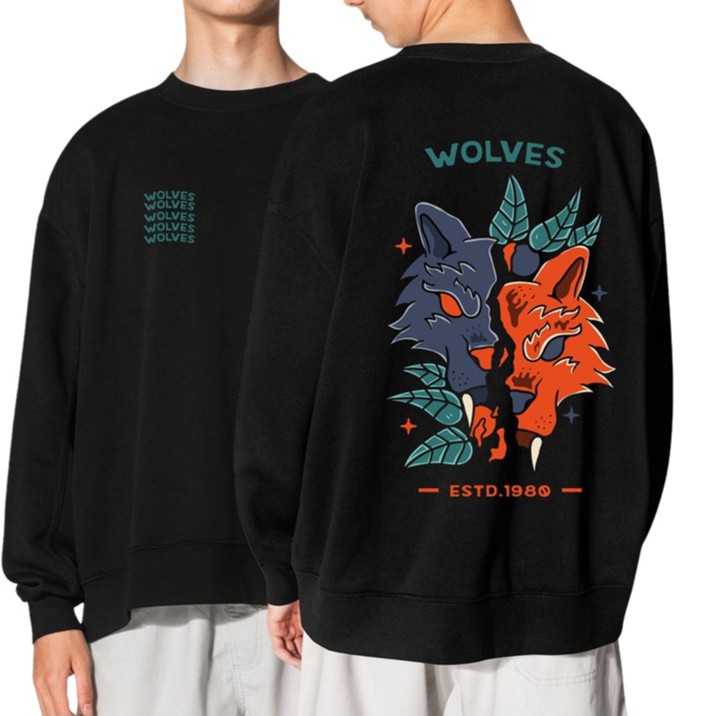 Crewneck Wolfes Sweater Pria Fleece Size M - XXL