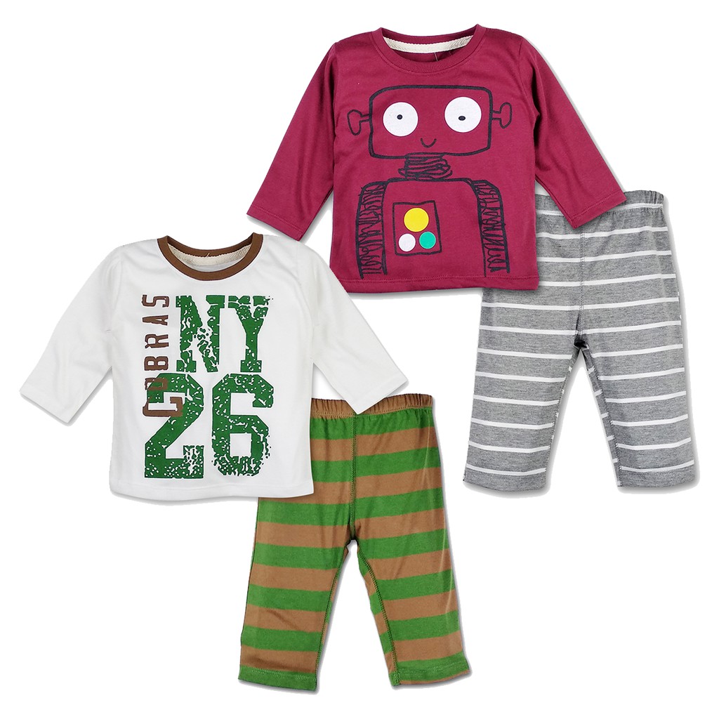 Bearhug Piyama Bayi Laki-laki XPF5 Baju Putih Celana Salur 6-18M-1