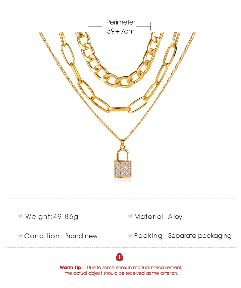 Kalung Rantai Tebal Berlapis-lapis Yang Berlebihan Rantai Klavikula Liontin Kunci Berlian Gaya Punk Aksesori Mode Temperamen Dan Kepribadian