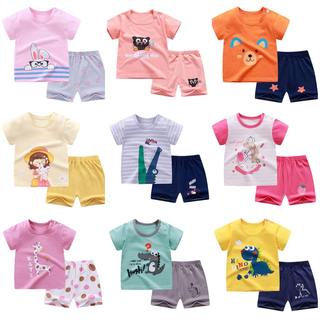 plazababy KIDS SUIT PENDEK Setelan Anak Bahan Kaos Lengan + Celana Berkualitas Import ebv cewek new4
