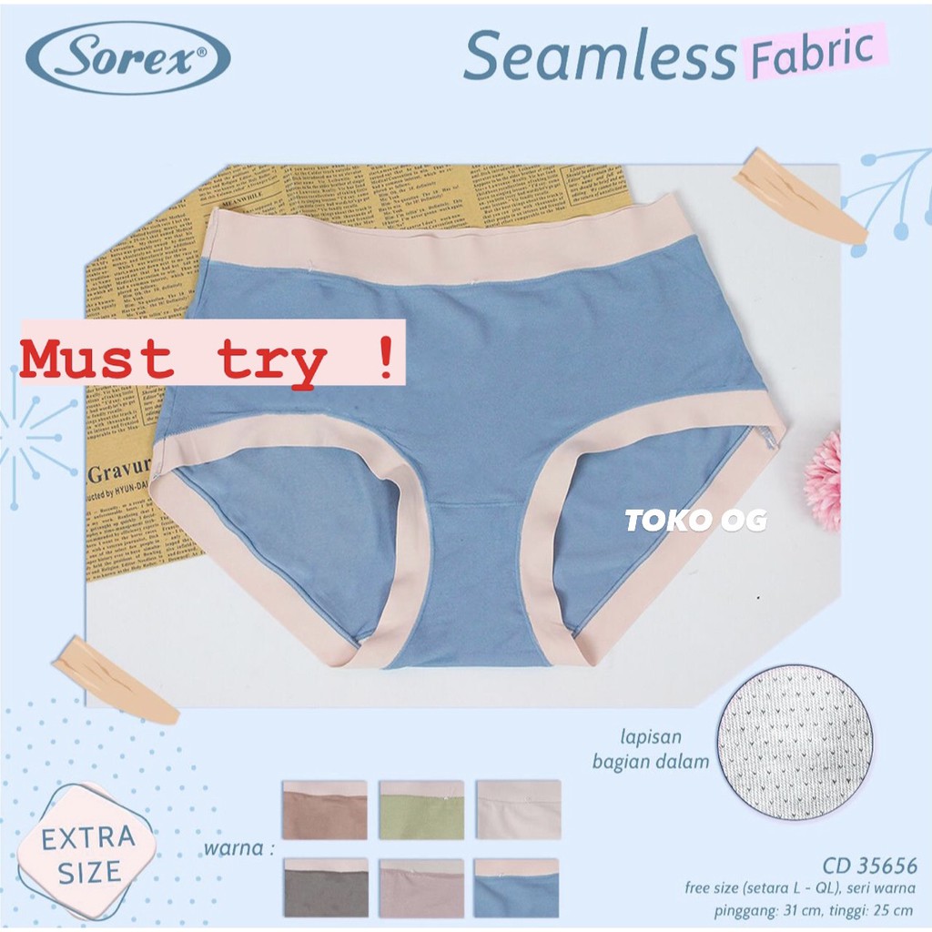 CELANA DALAM WANITA PREMIUM QUALITY SEAMLESS 35656 35671 35688 31203 SOREX HALUS TANPA JAHITAN MULUS SUTRA LIMITED