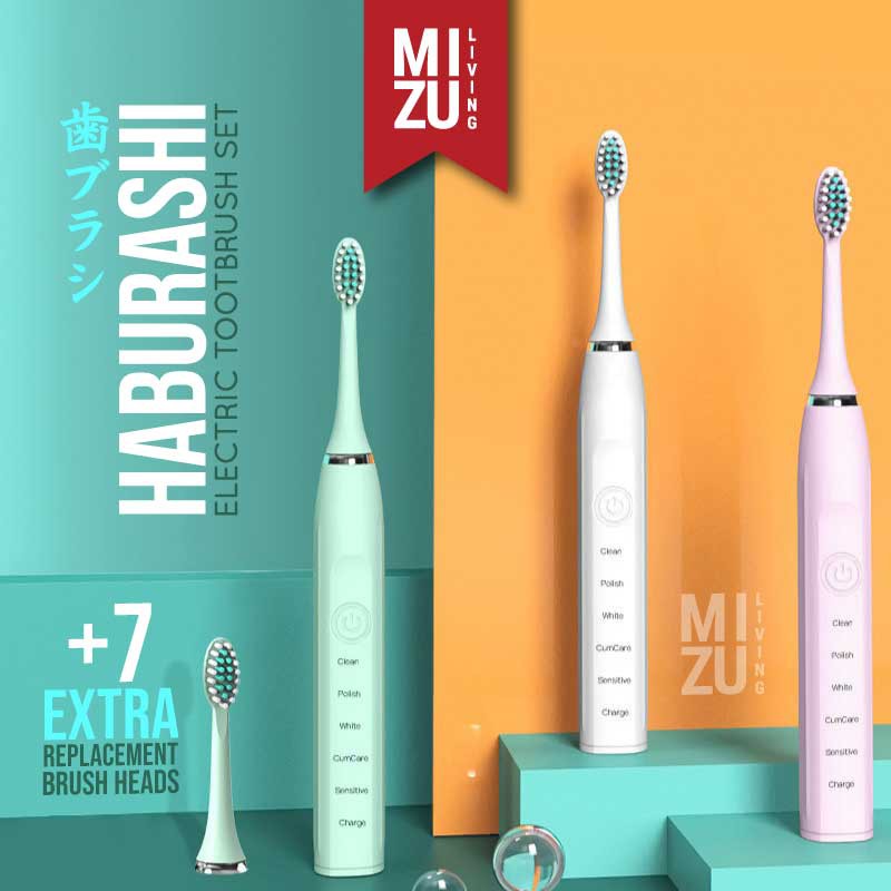 MIZU HABURASHI Electric Toothbrush Set Sonic Vibration Sikat Gigi Elektrik Dewasa USB RECHARGEABLE