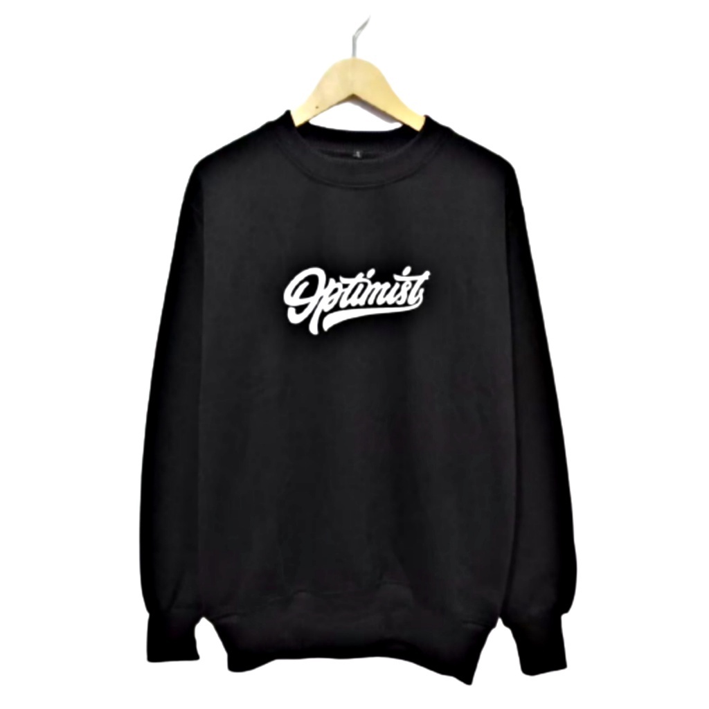 Switer Hitam Pria Original Distro Murah Sweater Cowok Cewek Optimis Bahan Tebal Premium Sablon Swete