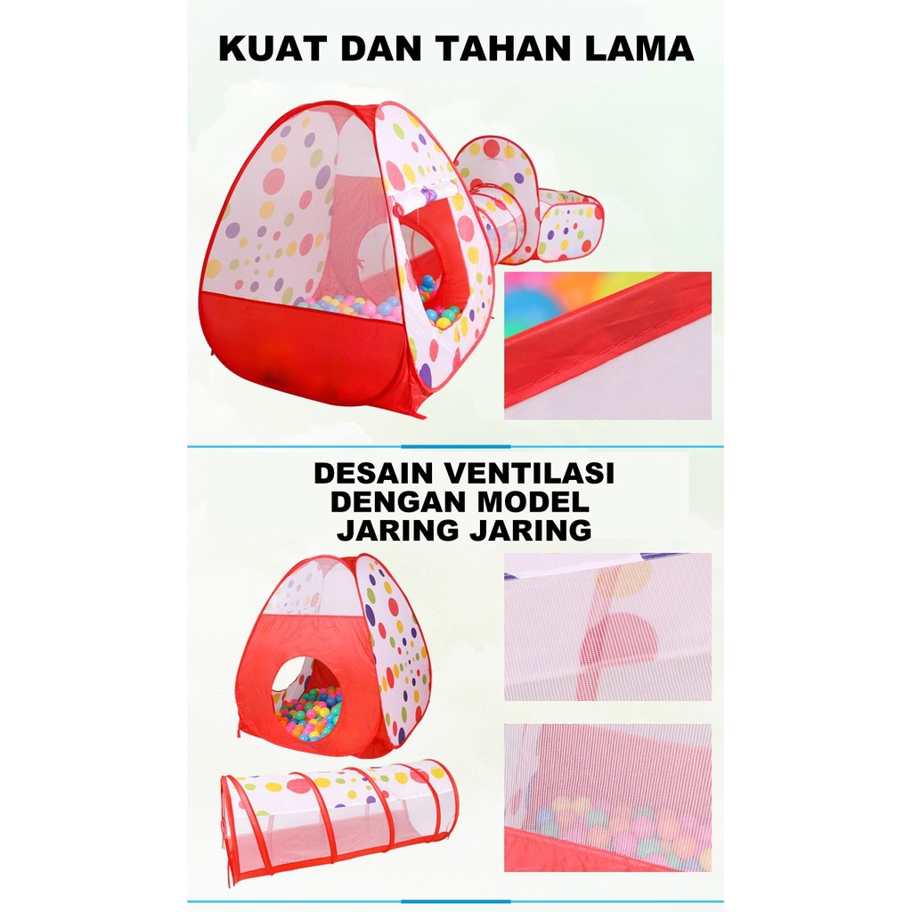 Mainan Tenda Anak Terowongan 4 in 1 + Kolam + Ring Basket Mainan Keranjang Mandi Bola Anak