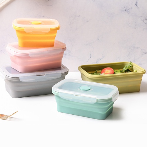 Kotak Makan Lipat SATUAN Expandable Bahan Silicone Lunch Box S M L XL