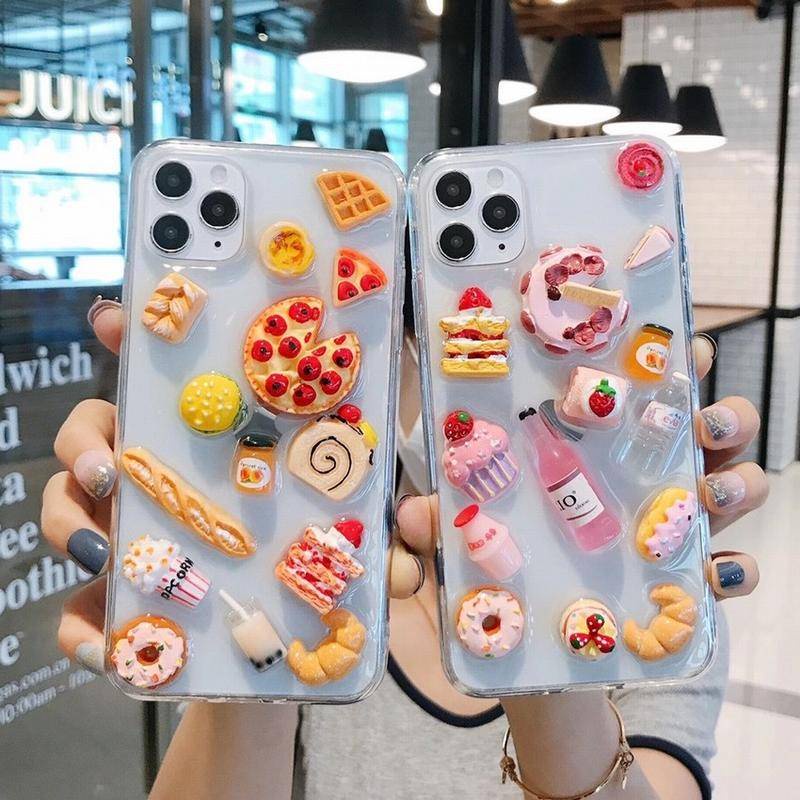 Soft Case Bahan Silikon TPU Desain Makanan Kue Pizza 3D Untuk iPhone 13 12 11 Pro MAX Mini X XS MAX XR SE 2022 2020 7 8 Plus