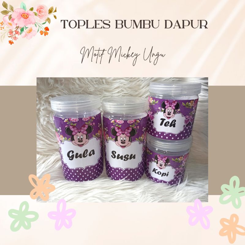 Toples Bumbu Dapur motif mickey ungu harga 1 toples tiap ukuran