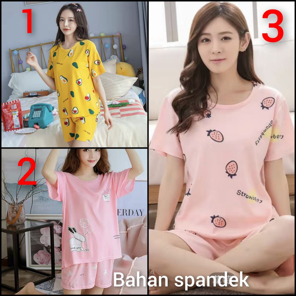 Baju tidur bahan spandek lengan pendek celana pendek