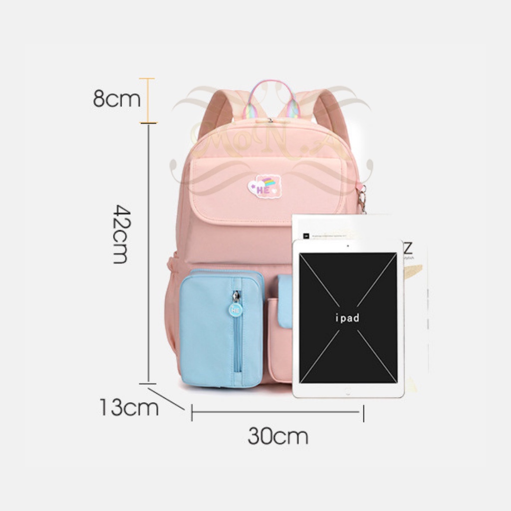 [MONA] ((FREE GANTUNGAN))TAS SEKOLAH RANSEL ANAK SD/SMP/SMA CEWEK WARNA SOFT PASTEL CANTIK LUCU WATERPROOF (TAHAN AIR) M0180 - KUALITAS  IMPORT PREMIUM