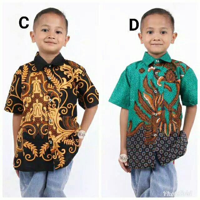 Kemeja Batik Anak/ Hem Anak Pendek Laki Laki Motif  Merak Merah 2-9 Th