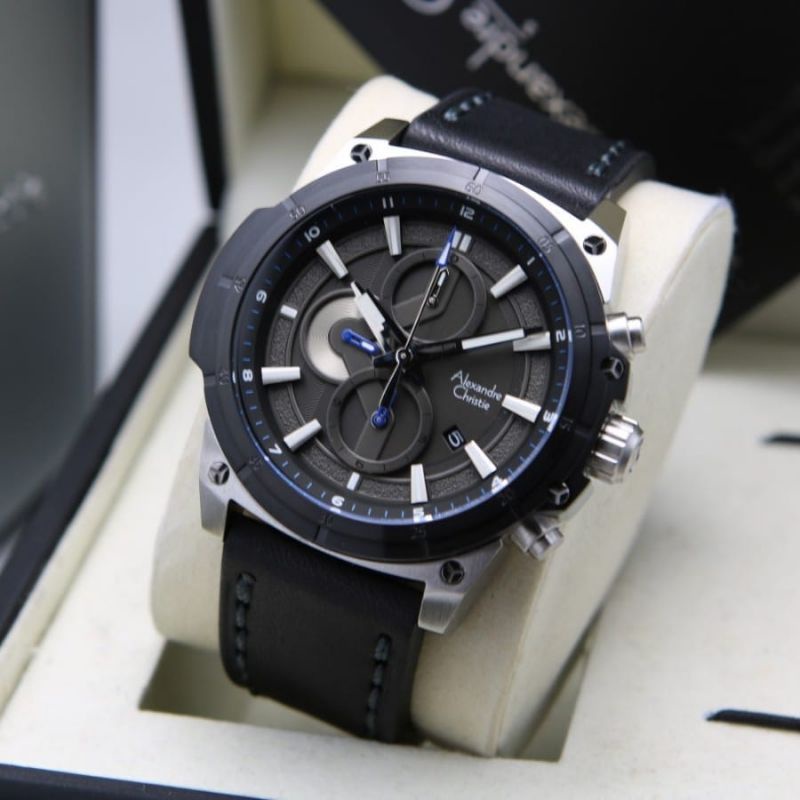 Jam Tangan Alexandre Christie AC 6587 Pria AC6587 Silver Black Original