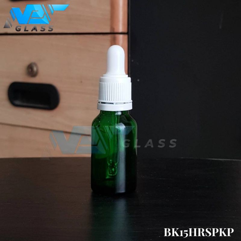 botol kaca pipet 15ml tebal hijau ring segel / botol serum 15ml / botol tetes 15ml