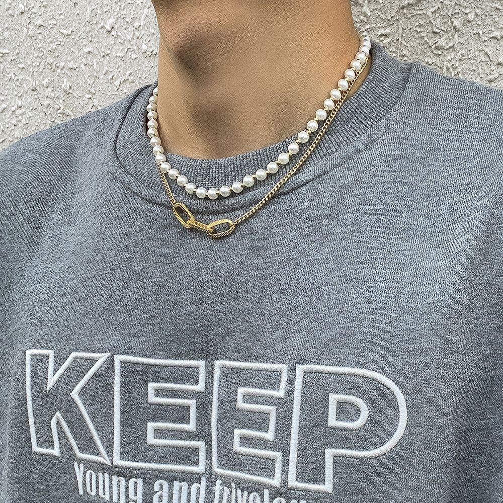 Nickolas1 Kalung Mutiara Imitasi Kepribadian Geometris Retro Hadiah Perempuan Rantai Logam Choker Adjustable Hip Hop Gaya Korea Necklace