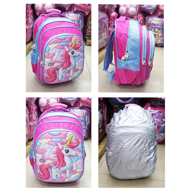 TAS DORONG TROLLEY ANAK SEKOLAH SD GAMBAR KUDA PONY LILY ADA 3 RESLETING MOYIF TIMBUL 3RESLETING IMPORT ( Lily 16&quot; )