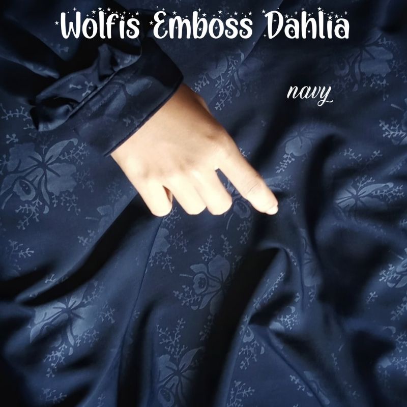 gamis syari wolfis embos motif-navy dahlia